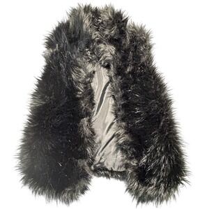 Black Faux Fur Vest Womens Small Shaggy Sleeveless Jacket DV569Girls Night Out